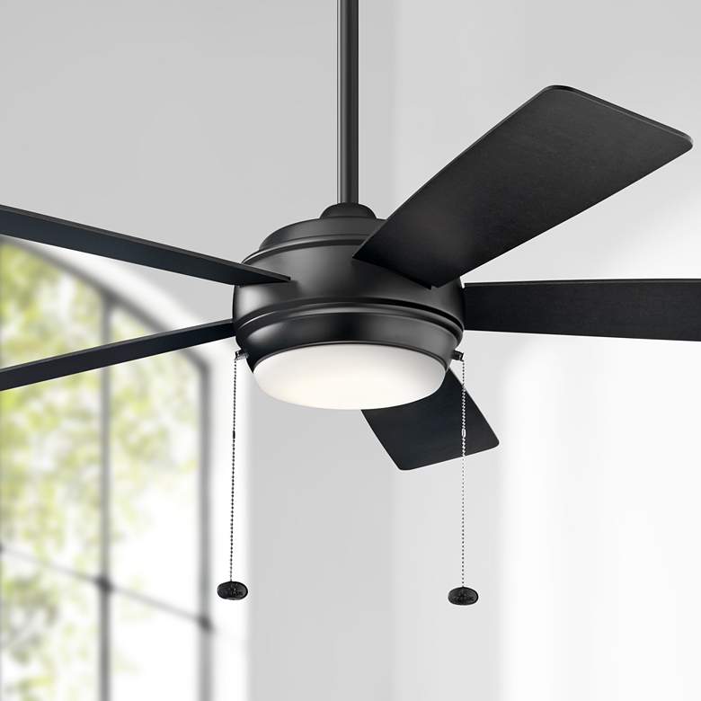 Image 1 52" Kichler Starkk Satin Black Modern Pull Chain LED Ceiling Fan