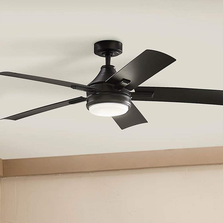 Image 2 52" Kichler Tide Satin Black LED Outdoor Ceiling Fan with Remote