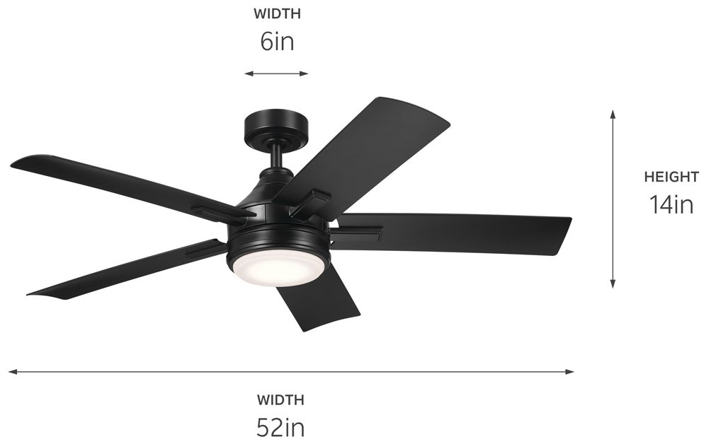52" Kichler Tide Satin Black LED Outdoor Ceiling Fan with Remote in scene