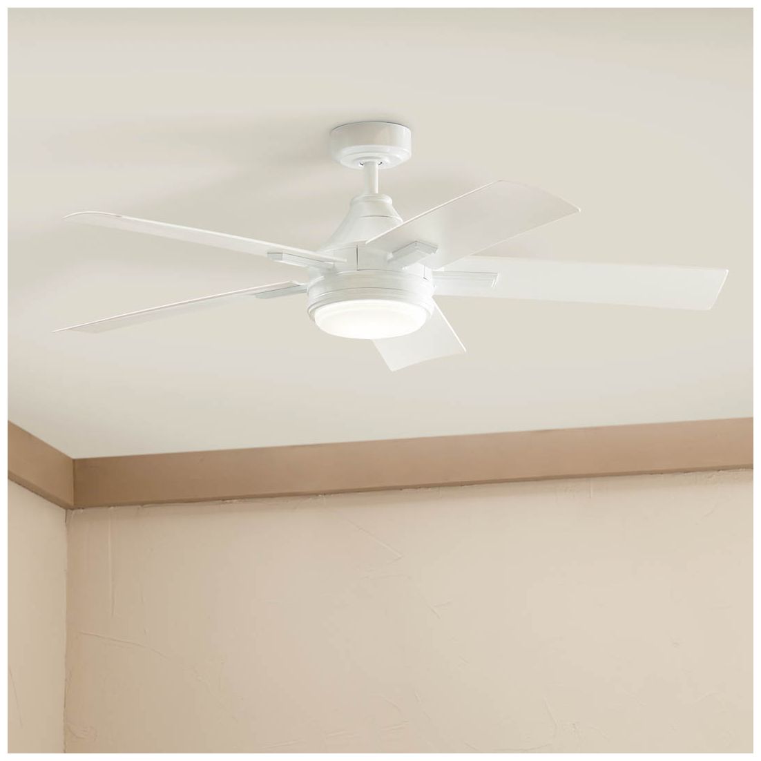 52" Kichler Tide White LED Outdoor Ceiling Fan with Remote in scene