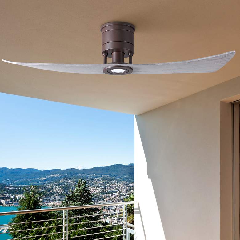 Image 1 52" Lindsay Bronze and Wood LED Damp Hugger 2-Blade Fan with Remote
