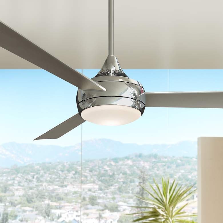 Image 1 52" Matthews Donaire Brushed Stainless LED Wet Ceiling Fan with Remote