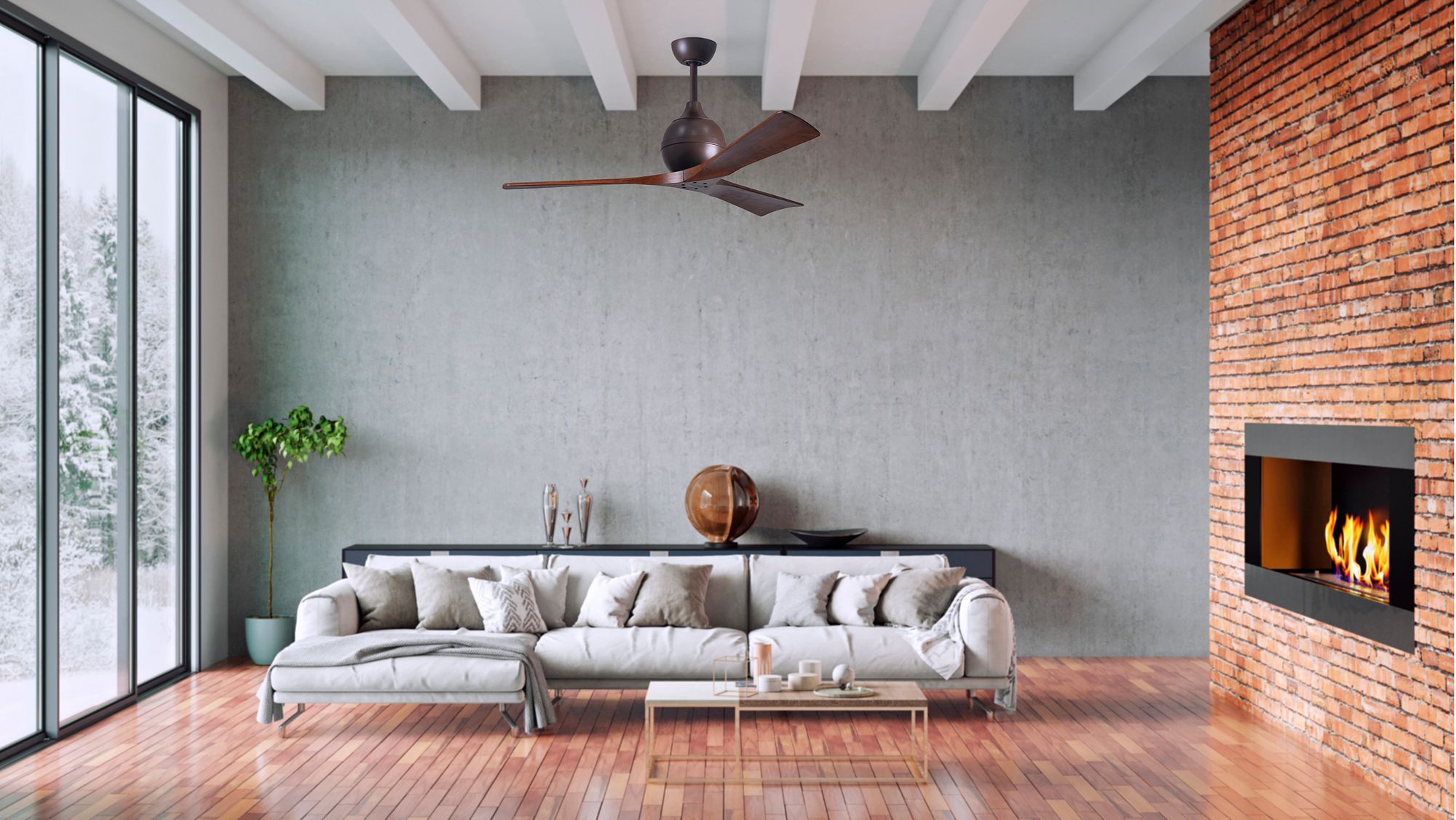 52" Matthews Irene-3 Damp Rated Bronze Walnut Ceiling Fan with Remote