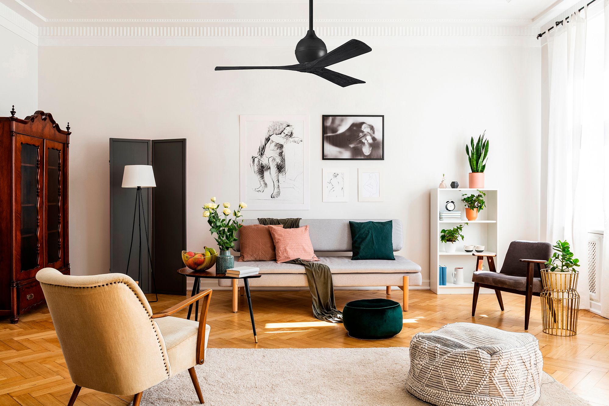 52" Matthews Irene 3 Matte Black Remote Ceiling Fan