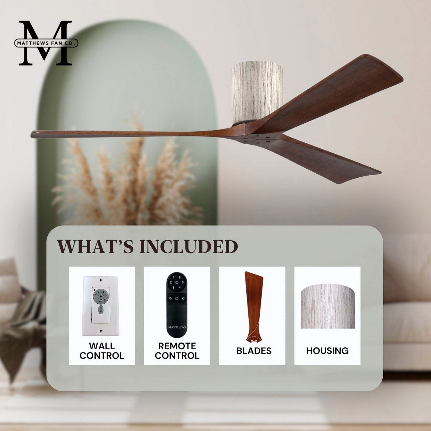 52" Matthews Irene 3H Barnwood and Walnut Remote Hugger Ceiling Fan