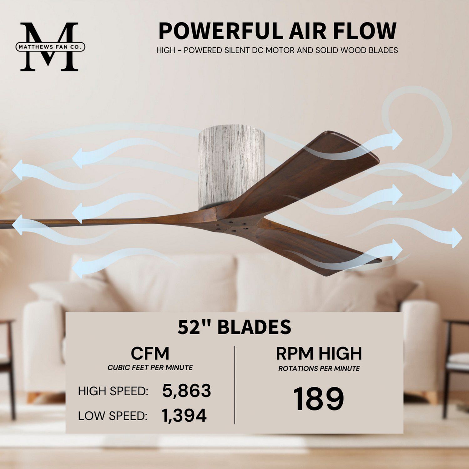 52" Matthews Irene 3H Barnwood and Walnut Remote Hugger Ceiling Fan