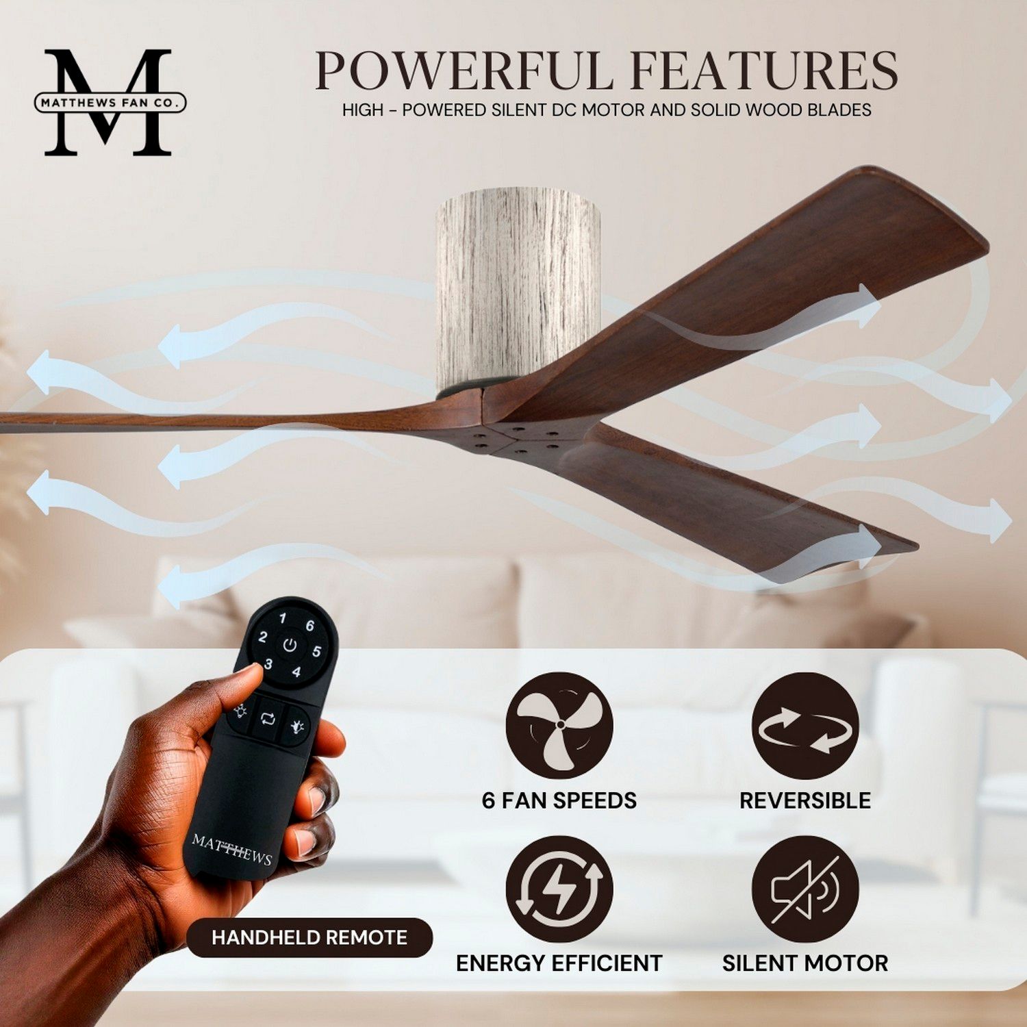 52" Matthews Irene 3H Barnwood and Walnut Remote Hugger Ceiling Fan