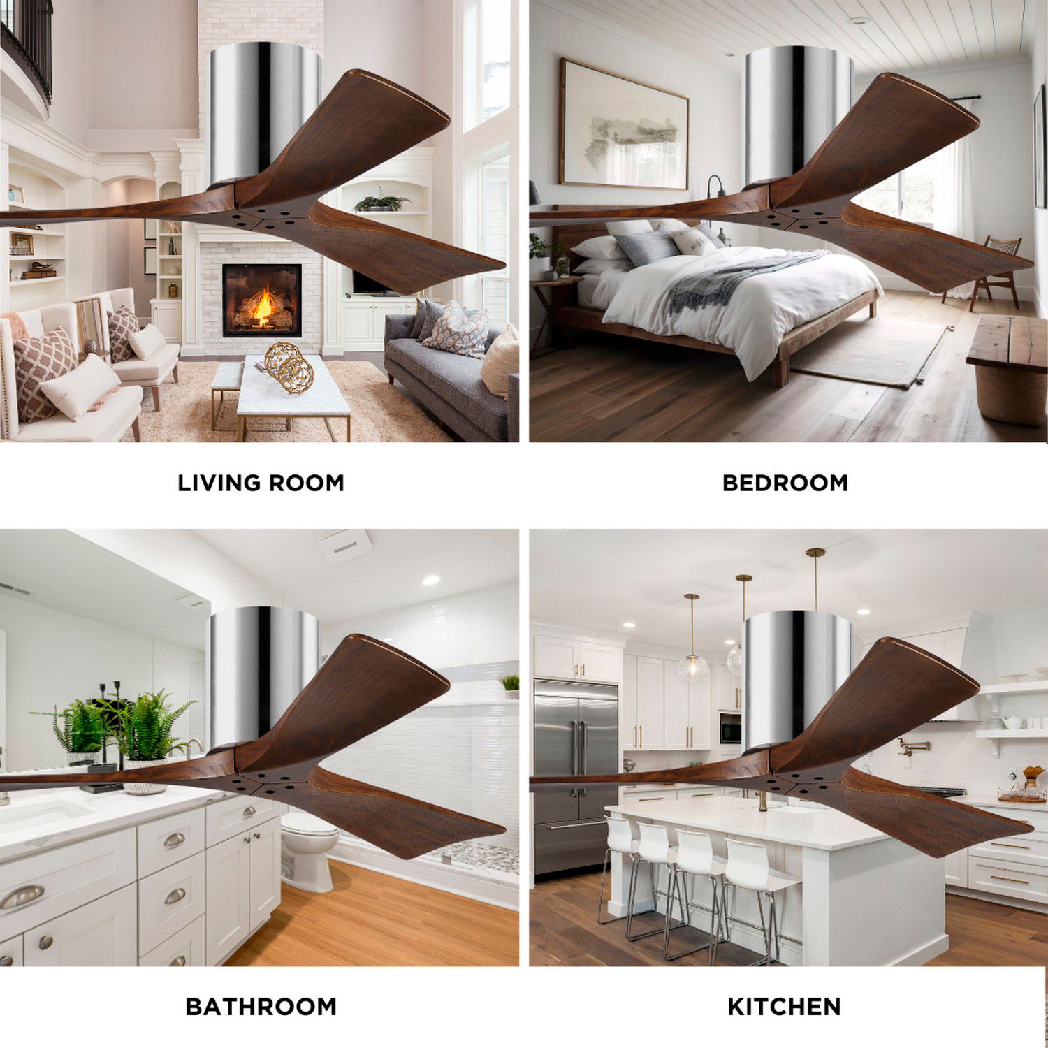 52" Matthews Irene-3H Blade Chrome-Walnut Hugger Fan with Remote