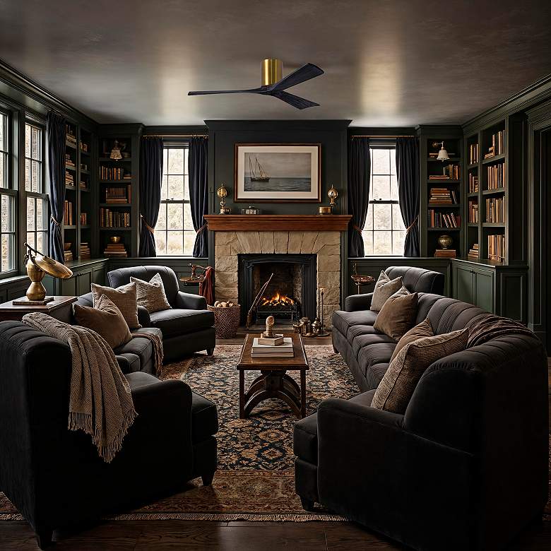 Image 6 52" Matthews Irene 3H Brass and Matte Black Remote Hugger Ceiling Fan more views