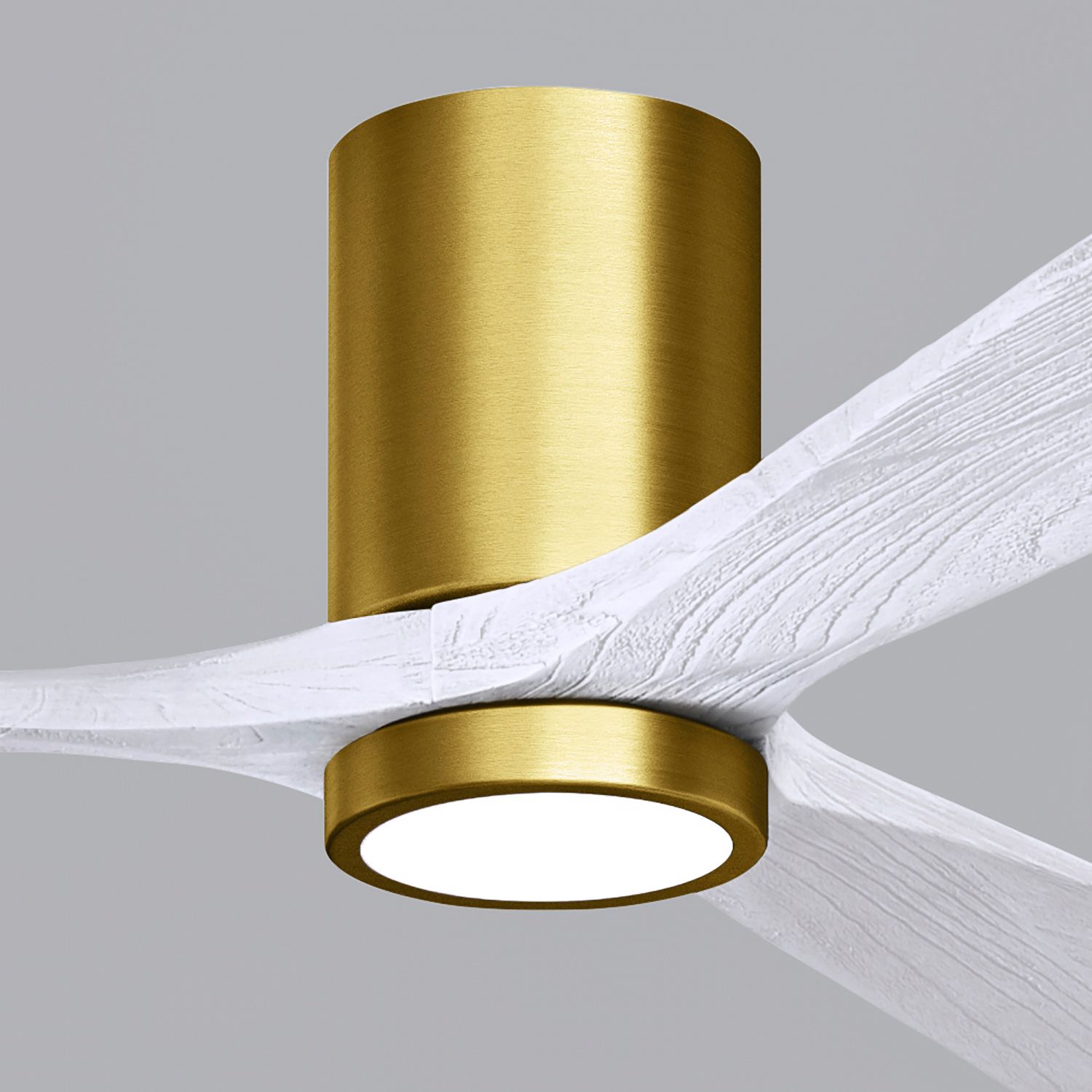 52" Matthews Irene 3H Brass and White Remote Hugger LED Ceiling Fan