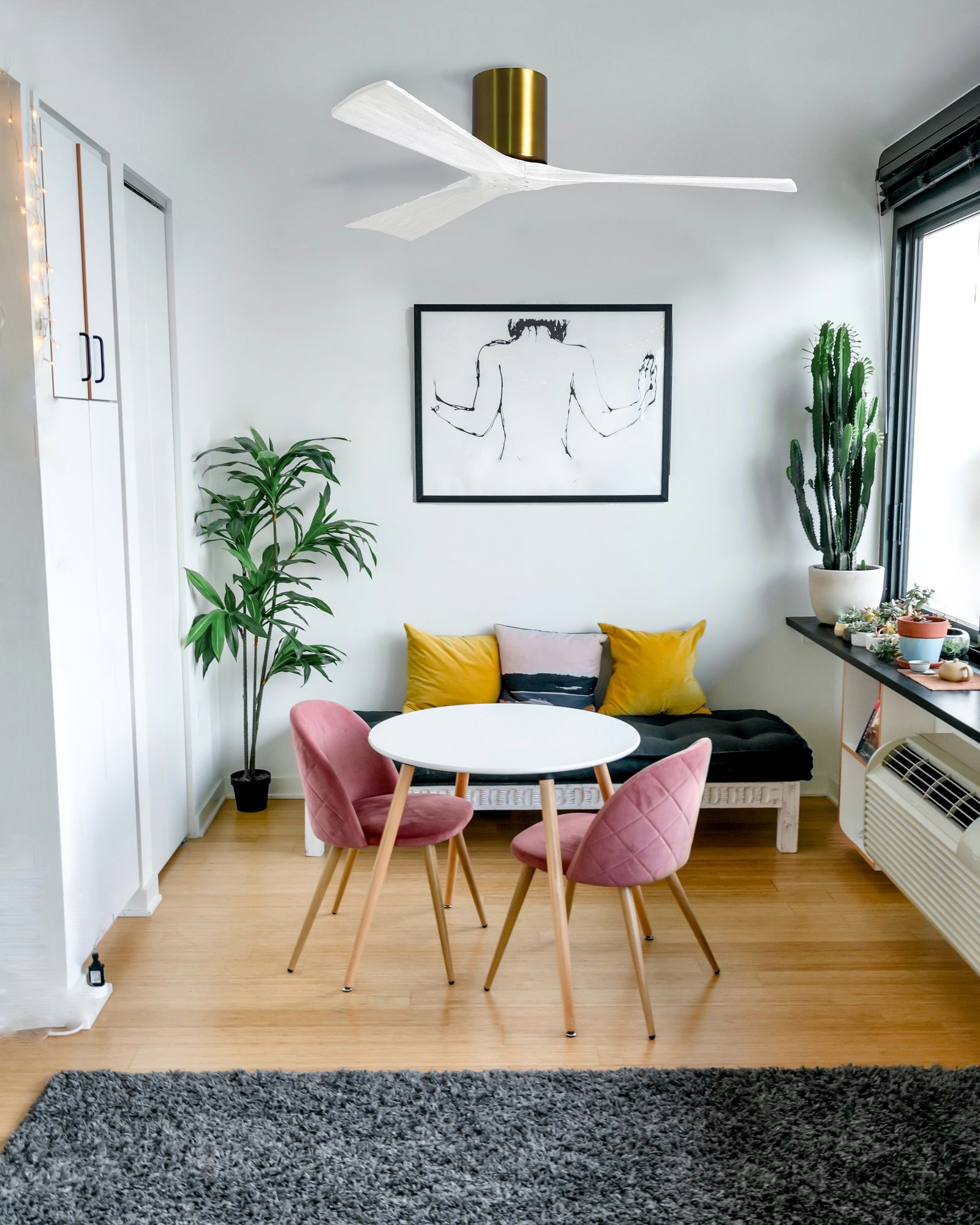 Image 6 52" Matthews Irene 3H Brass Matte White Hugger Ceiling Fan with Remote more views