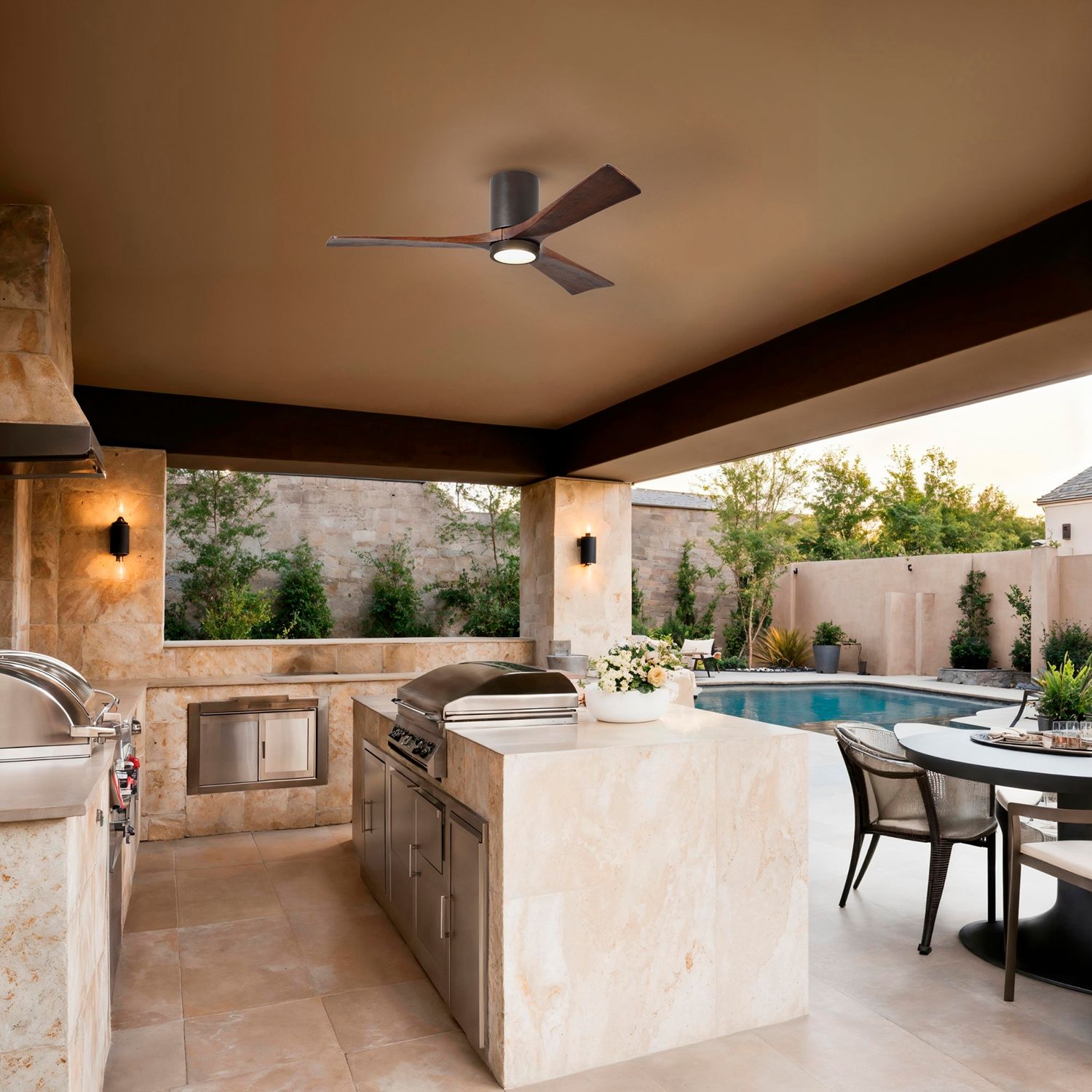 52" Matthews Irene 3H Bronze and Walnut Remote Hugger LED Ceiling Fan