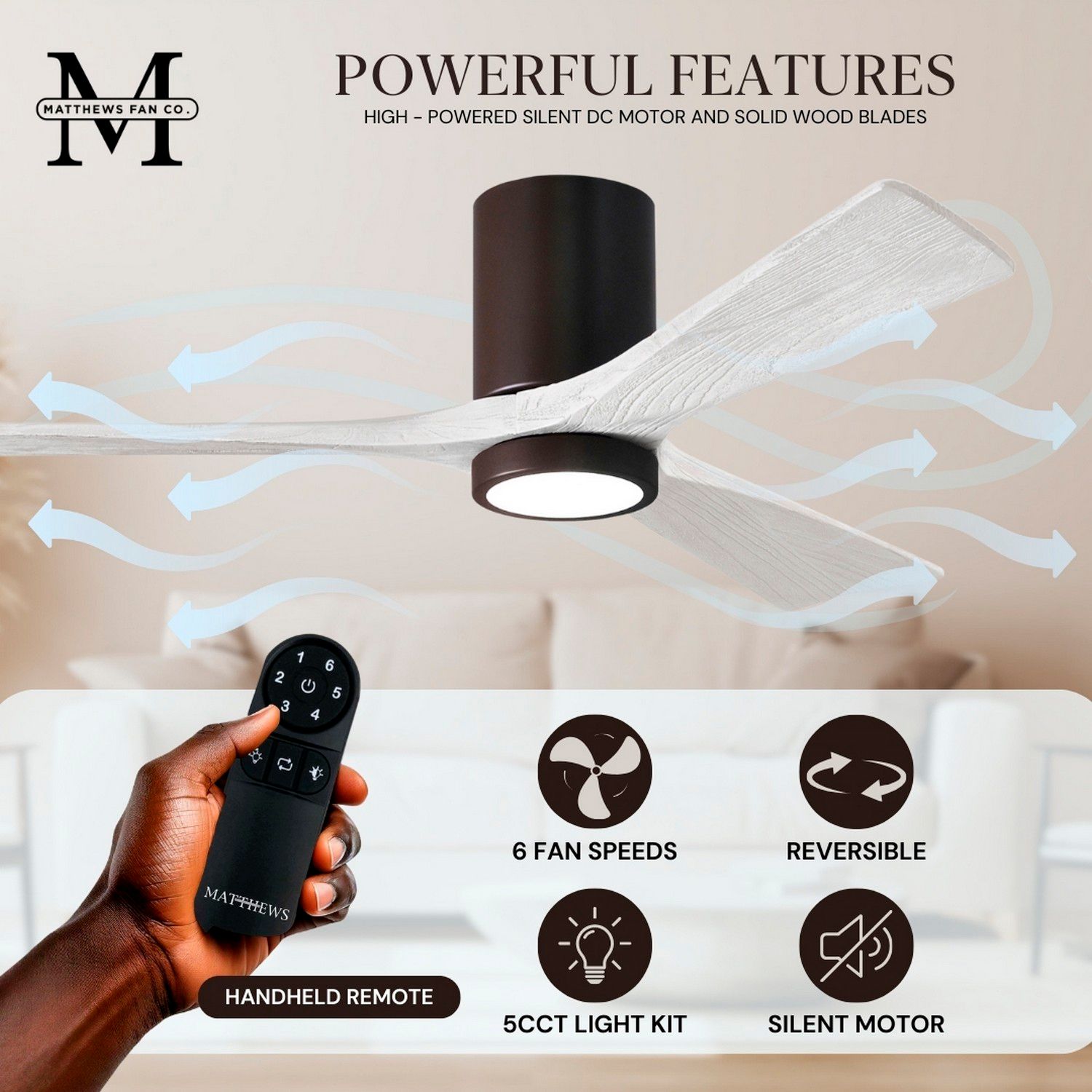 52" Matthews Irene 3H Bronze and White Remote Hugger LED Ceiling Fan