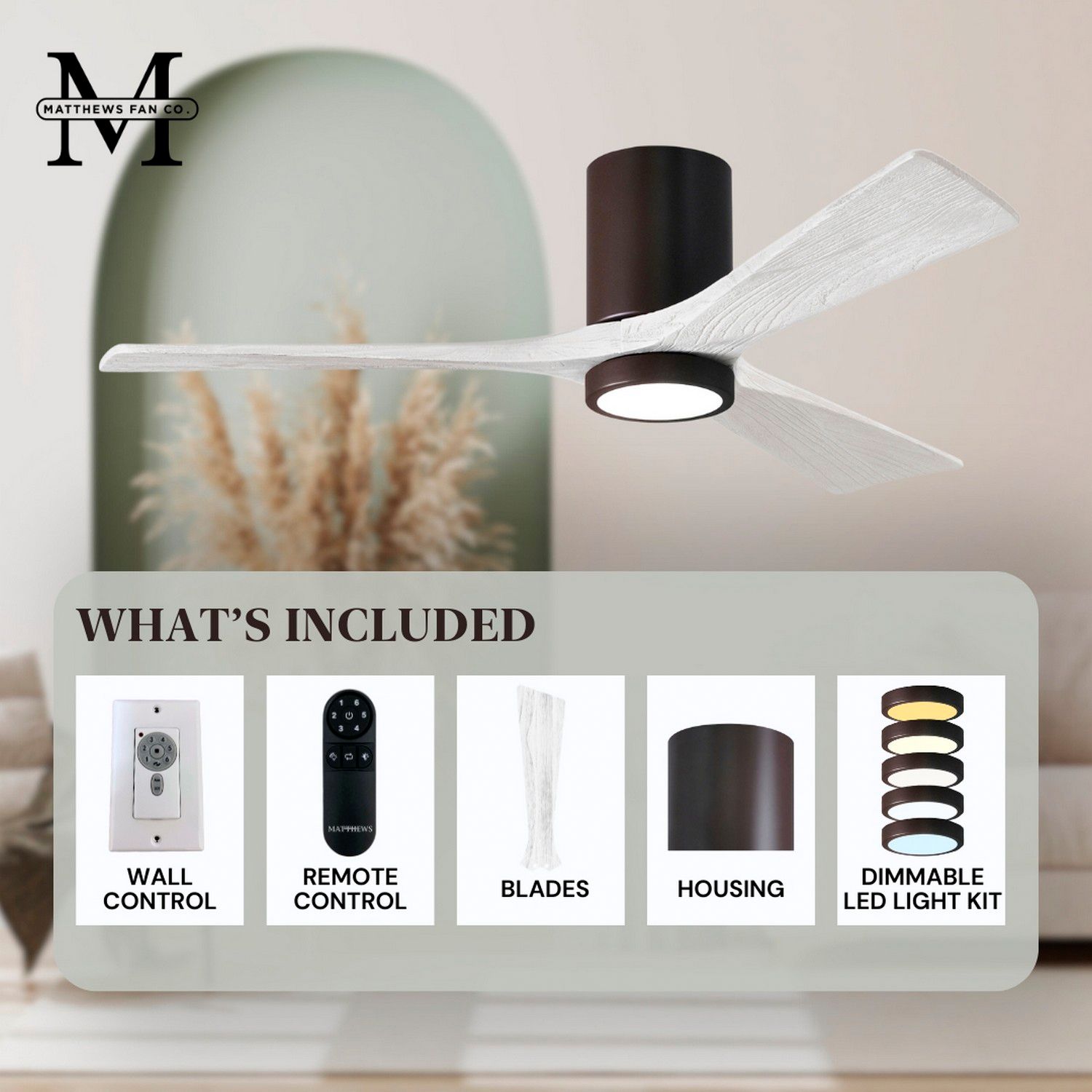 52" Matthews Irene 3H Bronze and White Remote Hugger LED Ceiling Fan