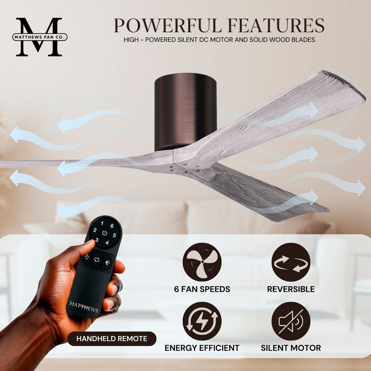 52" Matthews Irene 3H Bronze Barnwood Hugger Ceiling Fan with Remote