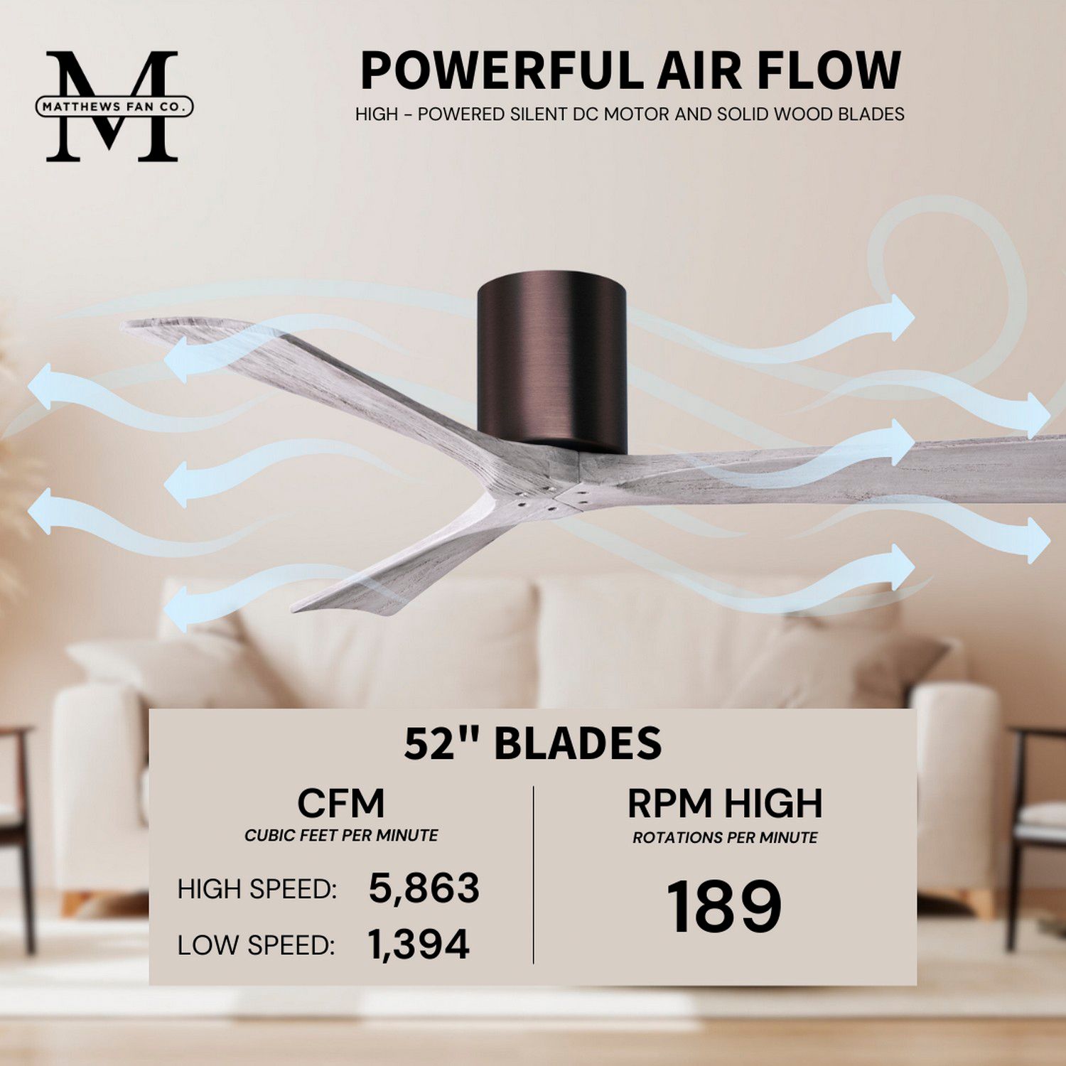 52" Matthews Irene 3H Bronze Barnwood Hugger Ceiling Fan with Remote