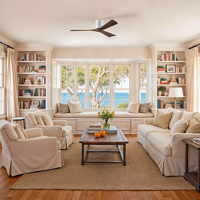 Image 7 52" Matthews Irene 3H Damp Gloss White Walnut Hugger Fan with Remote more views