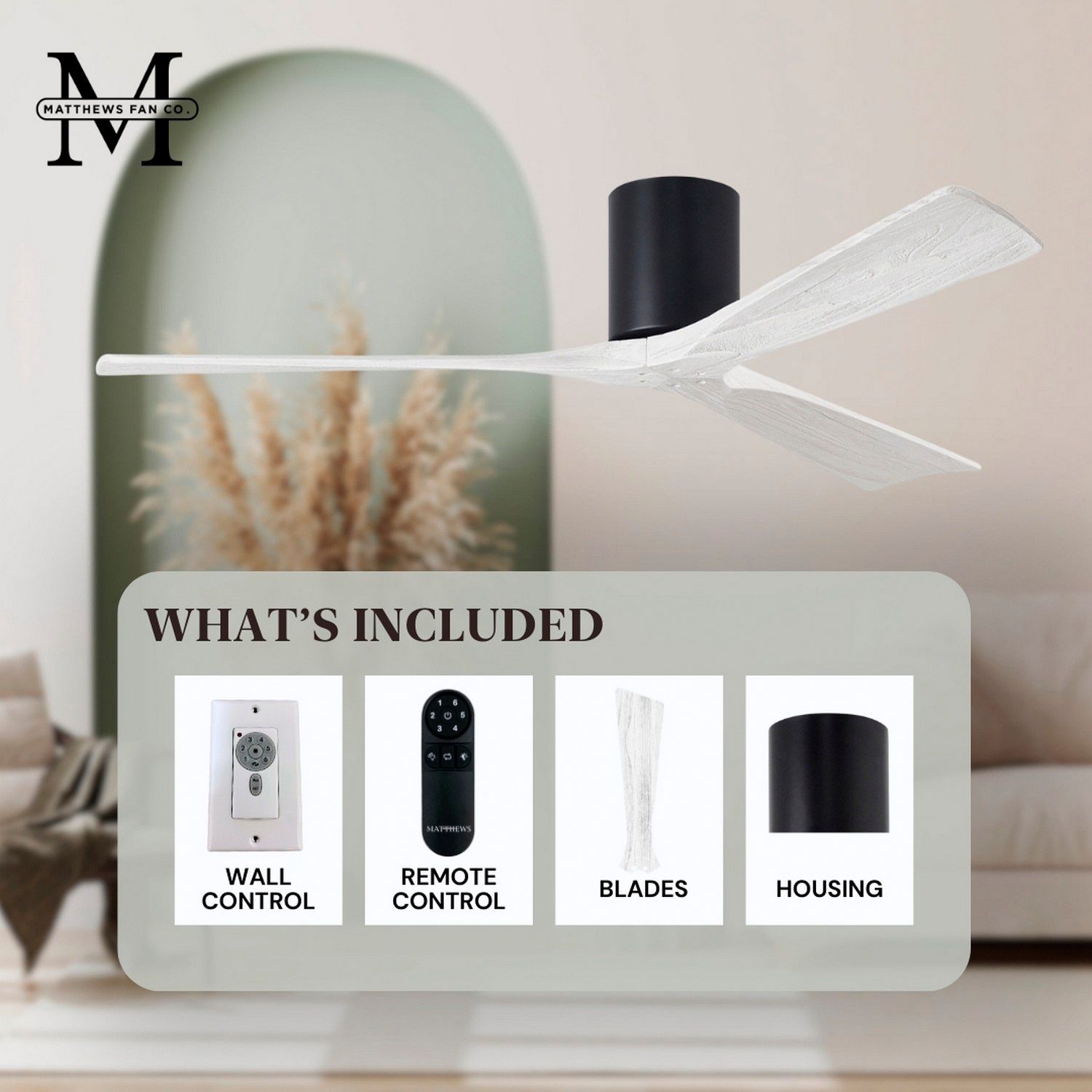 52" Matthews Irene 3H Matte Black and White Remote Hugger Ceiling Fan