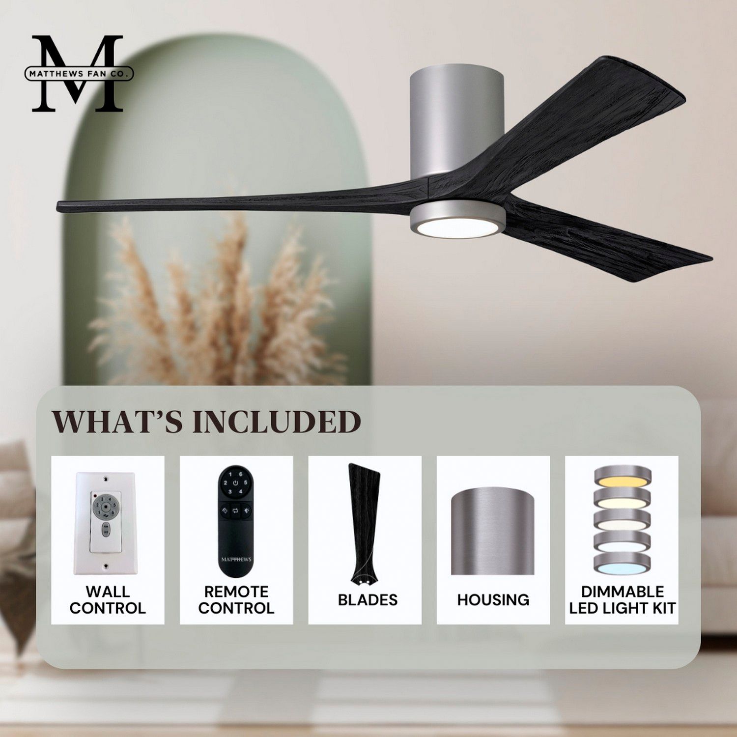 52" Matthews Irene 3H Nickel and Black Remote Hugger LED Ceiling Fan