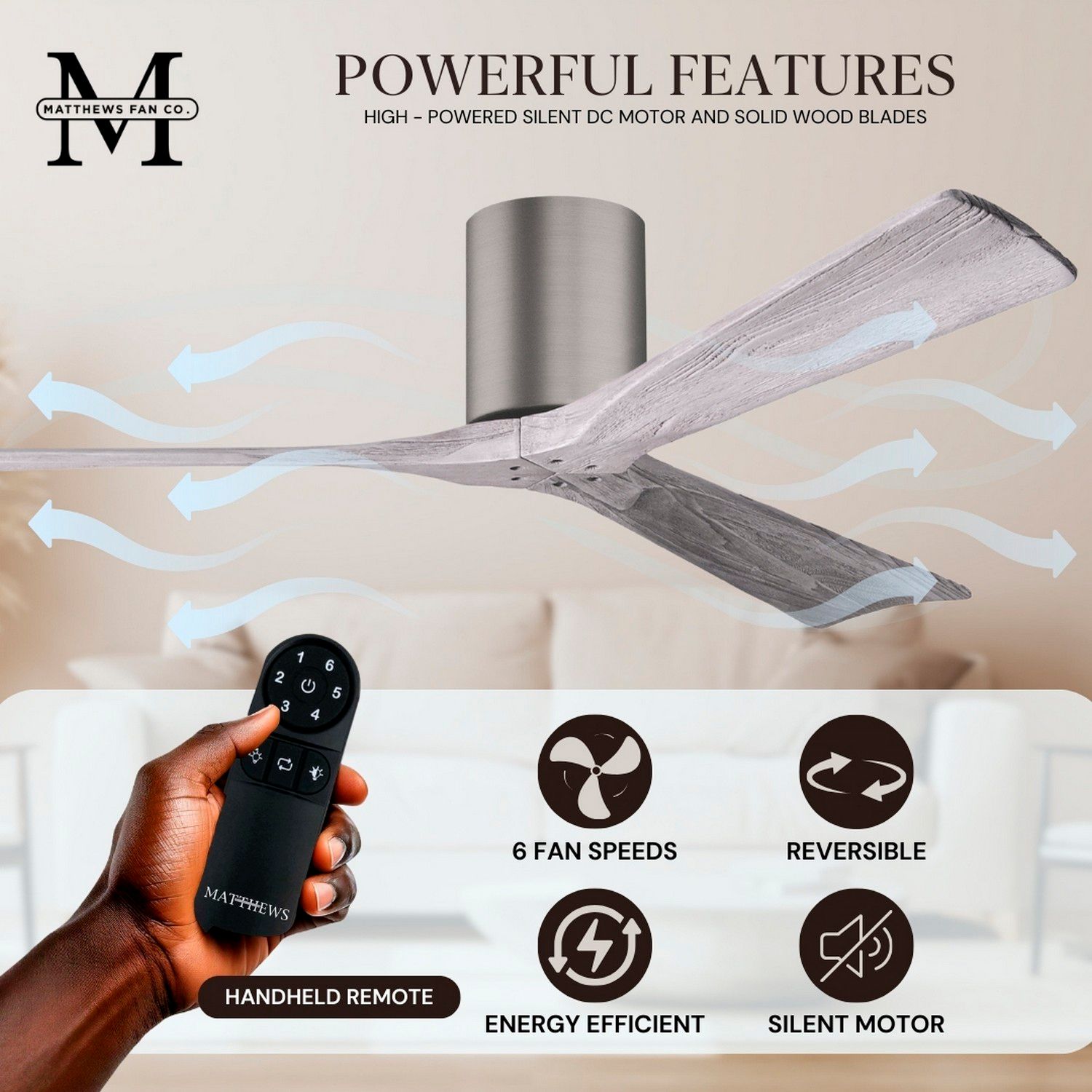 52" Matthews Irene 3H Pewter and Barnwood Remote Hugger Ceiling Fan