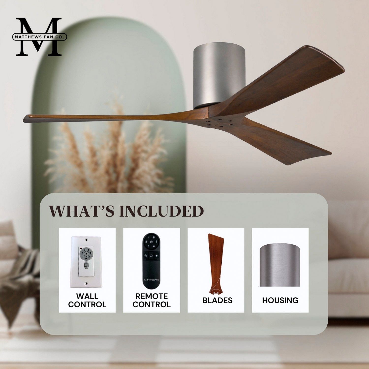 52" Matthews Irene 3H Pewter and Walnut Remote Hugger Ceiling Fan