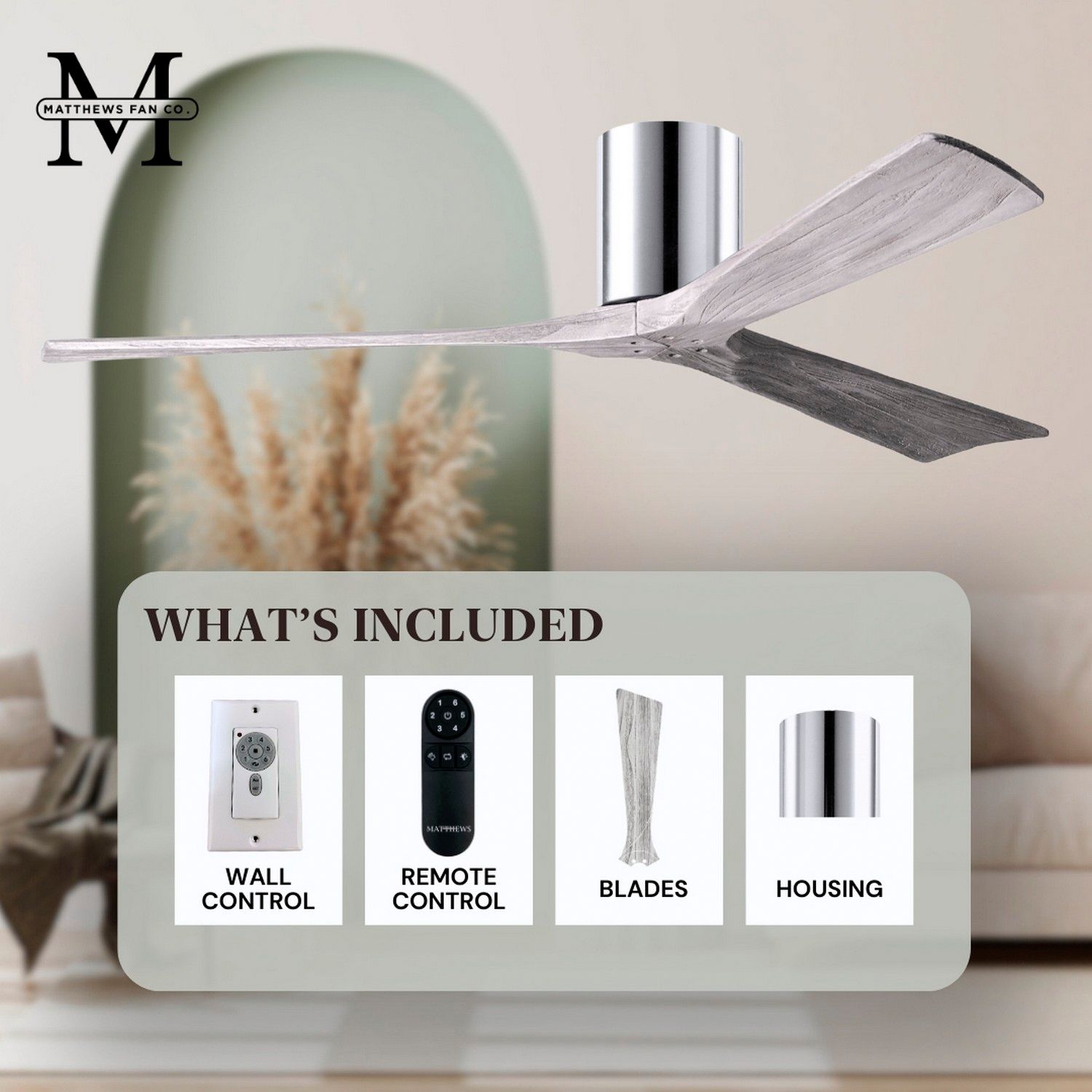 52" Matthews Irene-3H Polished Chrome Hugger Ceiling Fan with Remote