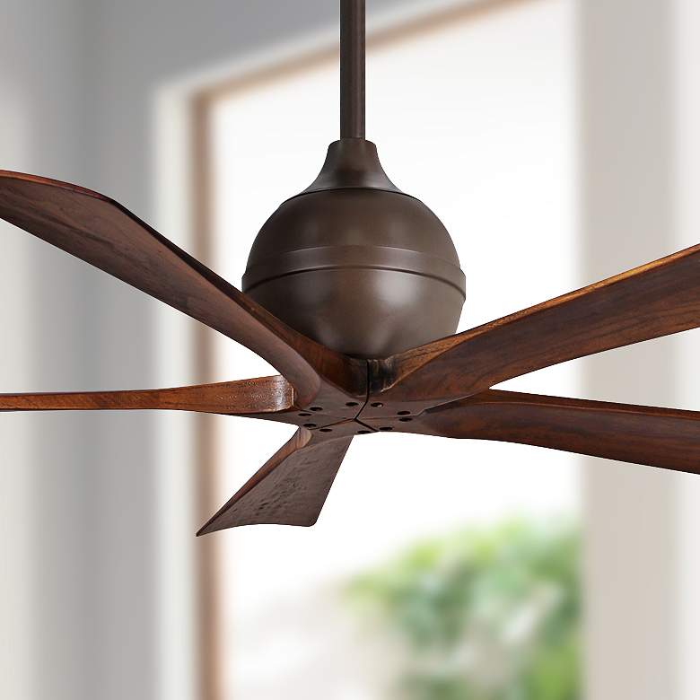 Image 1 52" Matthews Irene-5 Bronze and Walnut Damp Ceiling Fan with Remote