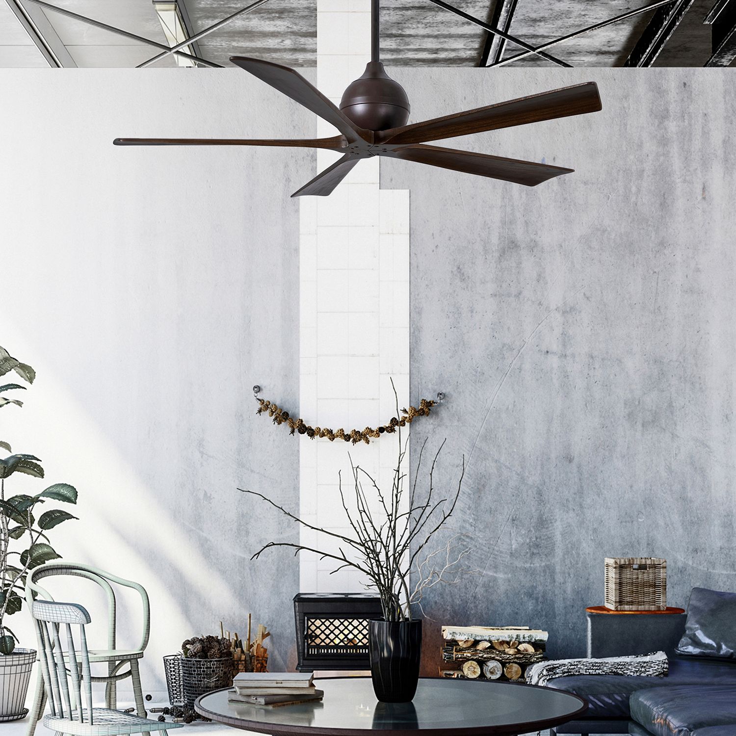 52" Matthews Irene-5 Bronze and Walnut Damp Ceiling Fan with Remote