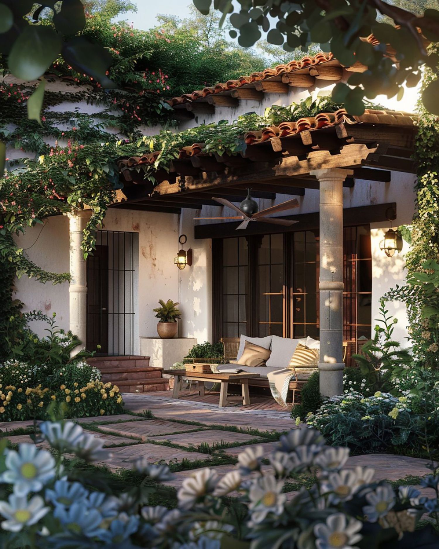 52" Matthews Irene-5 Bronze and Walnut Damp Ceiling Fan with Remote