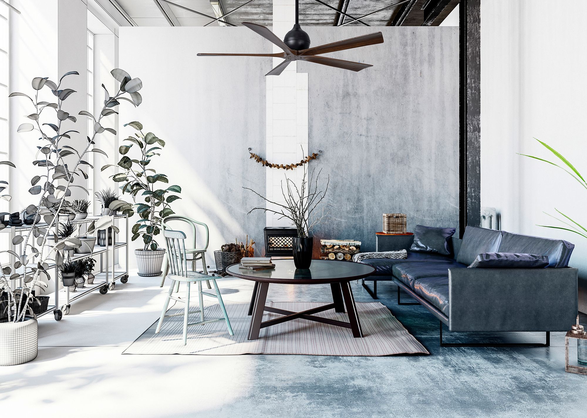 Image 6 52" Matthews Irene-5 Matte Black and Walnut Damp Remote Ceiling Fan more views