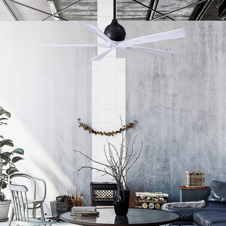 Image 7 52" Matthews Irene-5 Matte Black White Damp Ceiling Fan with Remote more views