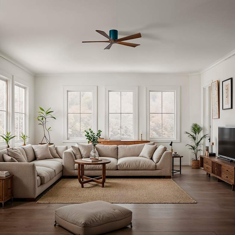 Image 6 52" Matthews Irene-5H Black and Walnut Hugger Ceiling Fan with Remote more views