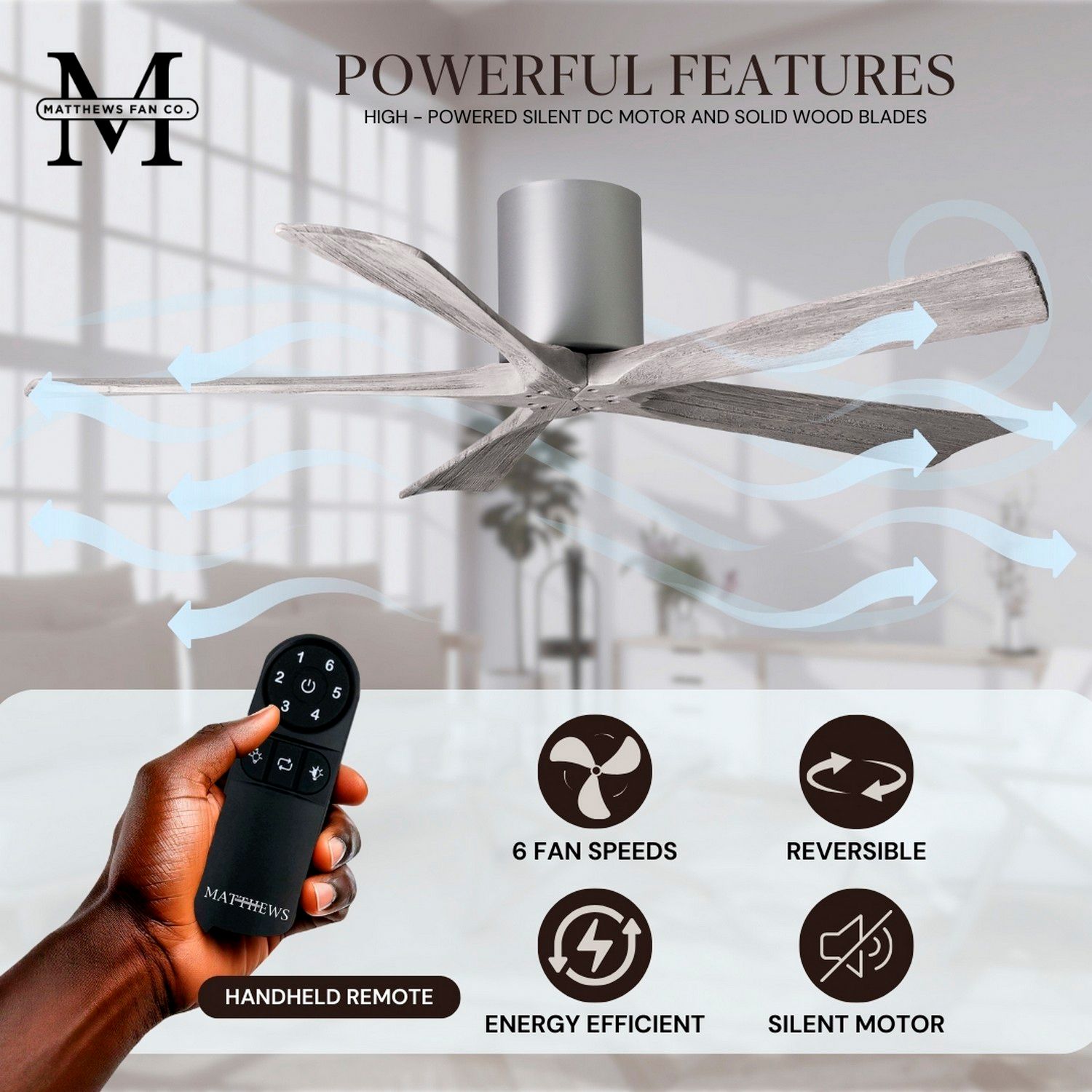 Image 7 52" Matthews Irene-5H Brushed Nickel and Barnwood Hugger Ceiling Fan more views