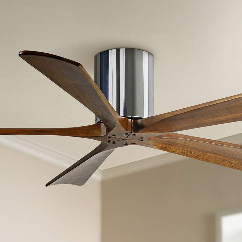 Image 1 52" Matthews Irene-5H Chrome and Walnut Hugger Ceiling Fan with Remote