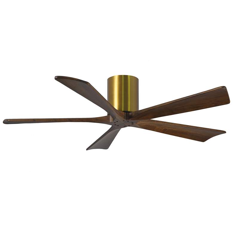 Image 1 52 inch Matthews Irene-5H Damp Rated Brass Walnut Hugger Fan with Remote