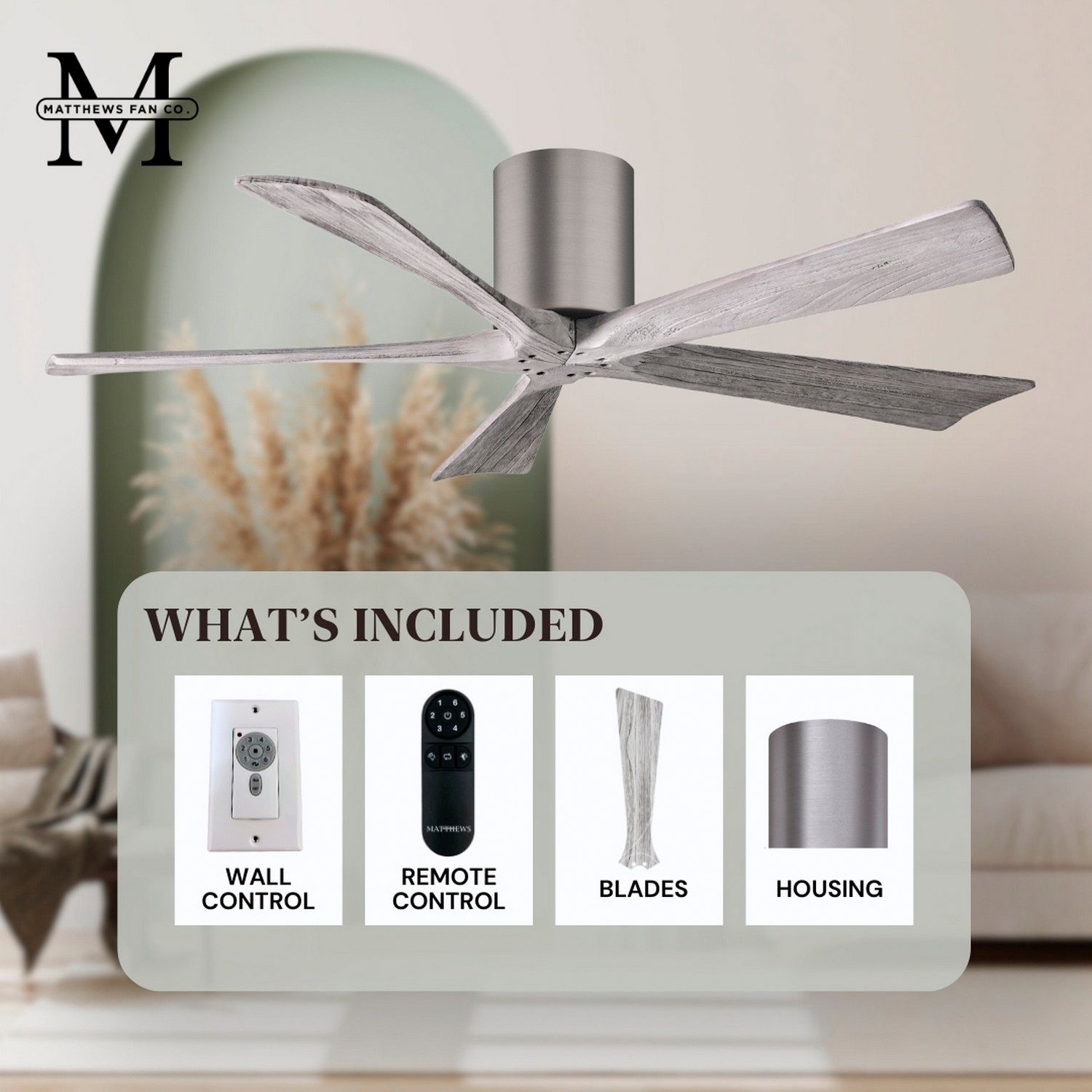 52" Matthews Irene-5H Pewter Barnwood Hugger Ceiling Fan with Remote