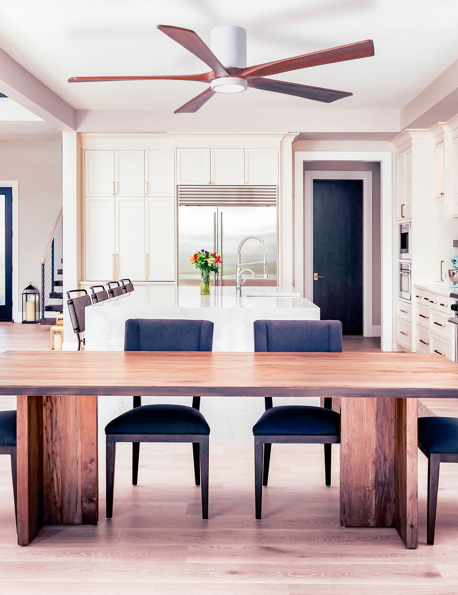 Image 6 52" Matthews Irene-5H White and Walnut Hugger Ceiling Fan with Remote more views