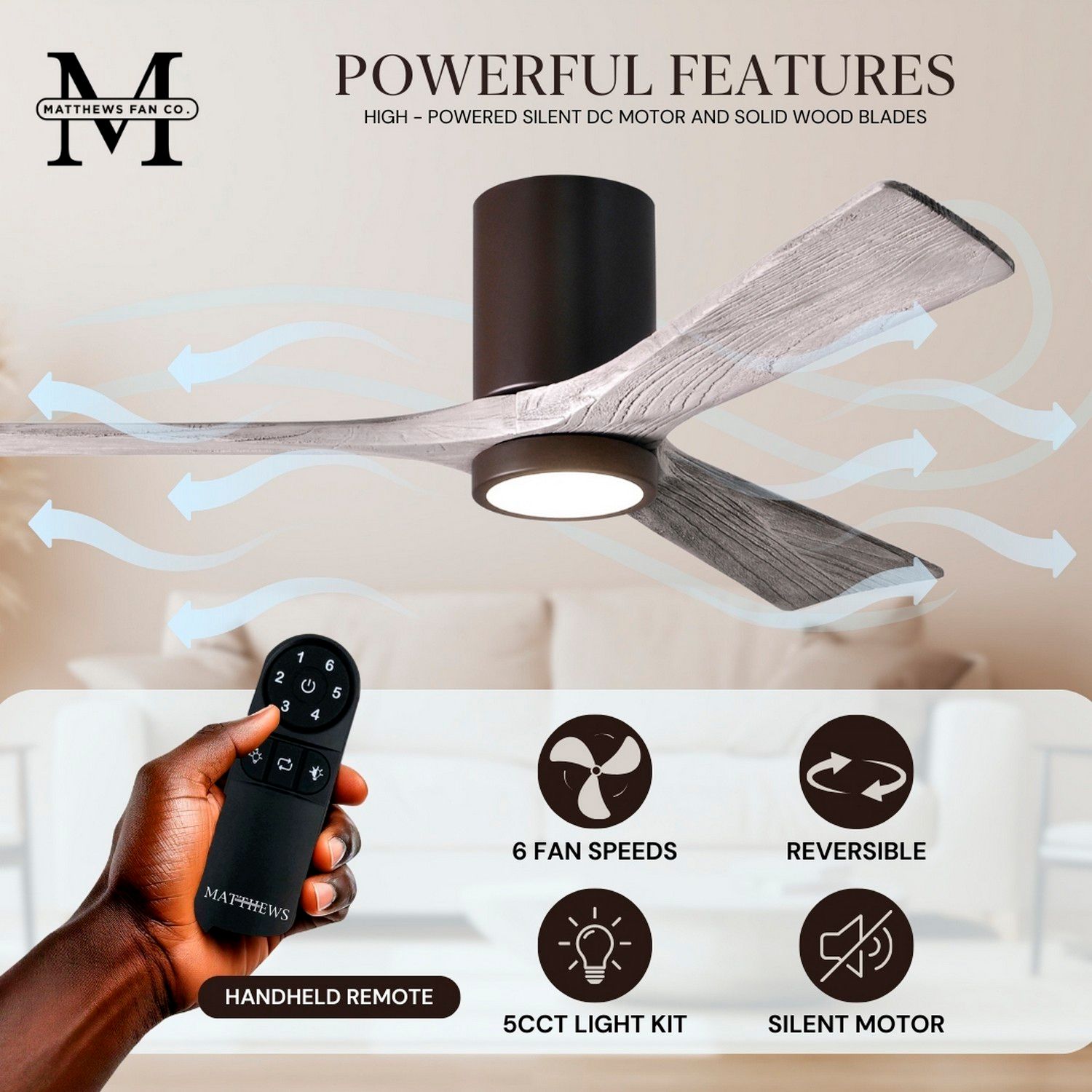 52" Matthews Irene Three Blade Bronze/Wood Hugger LED Ceiling Fan