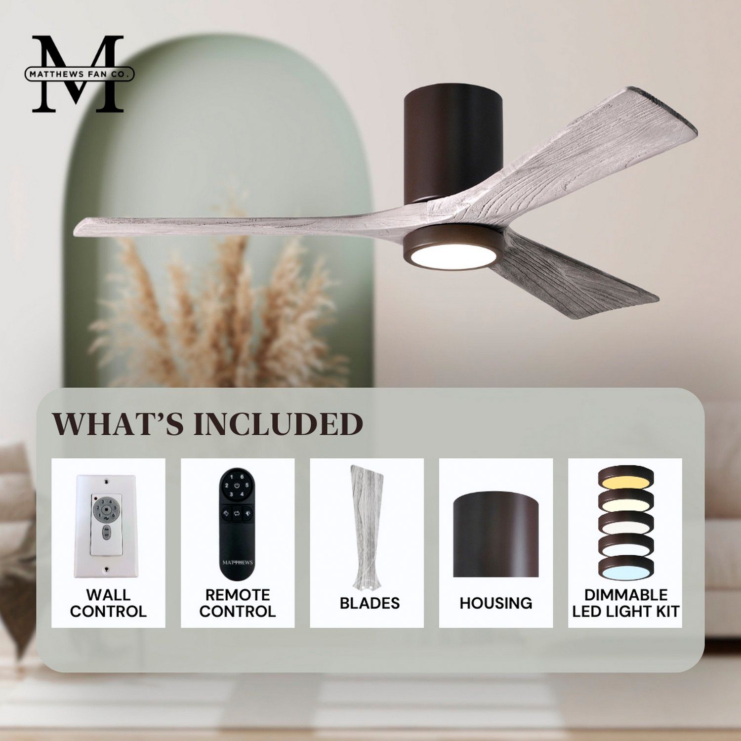 52" Matthews Irene Three Blade Bronze/Wood Hugger LED Ceiling Fan