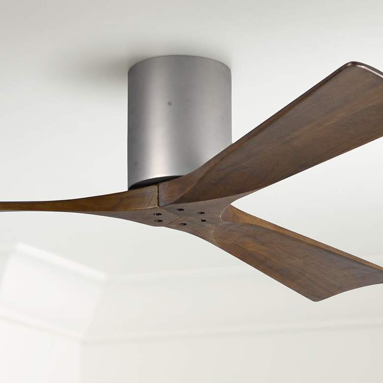Image 1 52" Matthews Irene Three Brushed Nickel/Walnut Hugger Fan with Remote
