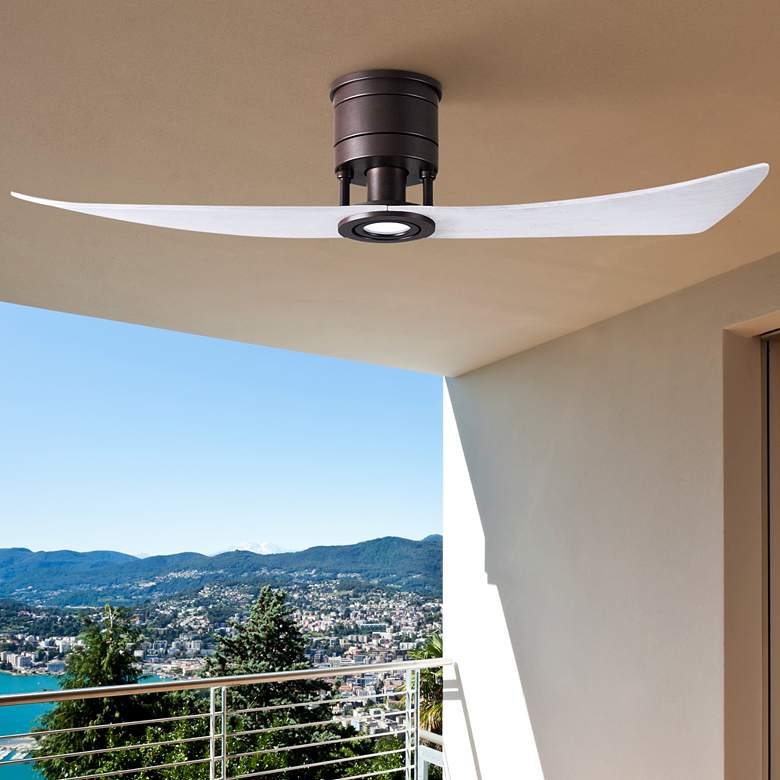 Image 1 52" Matthews Lindsay Bronze White LED Damp Ceiling Fan with Remote