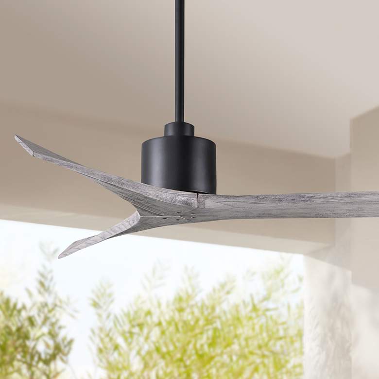 Image 1 52" Matthews Mollywood Matte Black Barnwood Damp Rated Fan with Remote