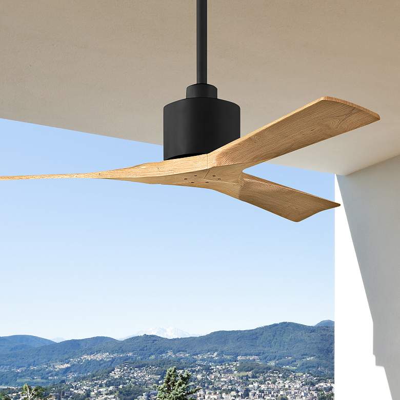 Image 1 52" Matthews Nan Black and Maple Outdoor Ceiling Fan with Remote