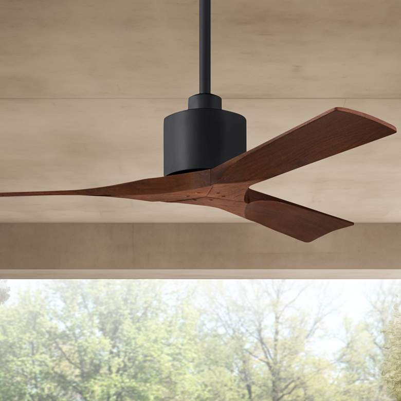 Image 1 52" Matthews Nan Black and Walnut Outdoor Ceiling Fan with Remote