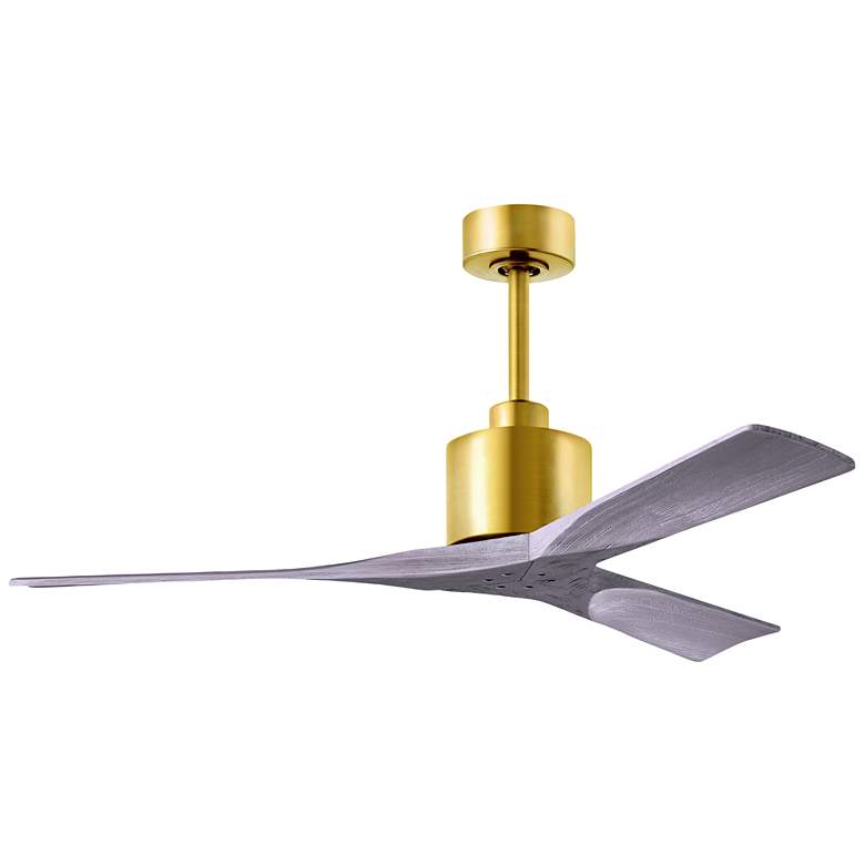 Image 1 52 inch Matthews Nan Brass and Barnwood Outdoor Ceiling Fan with Remote