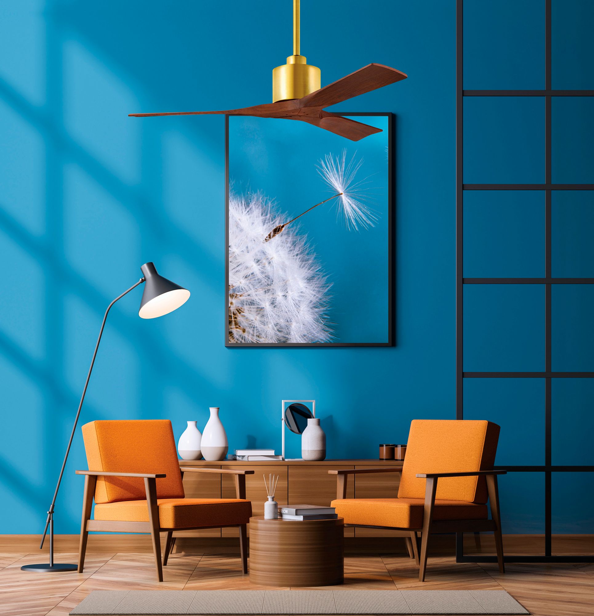 Thumbnail2 of 52" Matthews Nan Brass and Walnut Outdoor Ceiling Fan with Remote more views