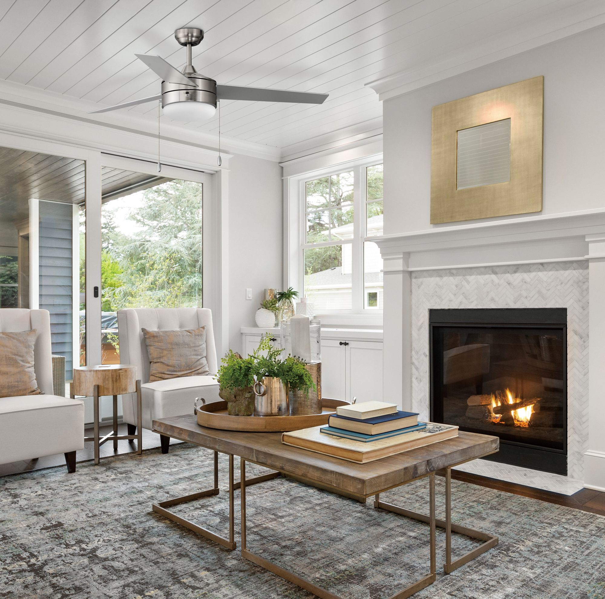 52" Maxim Trio Satin Nickel and Black LED Ceiling Fan in scene