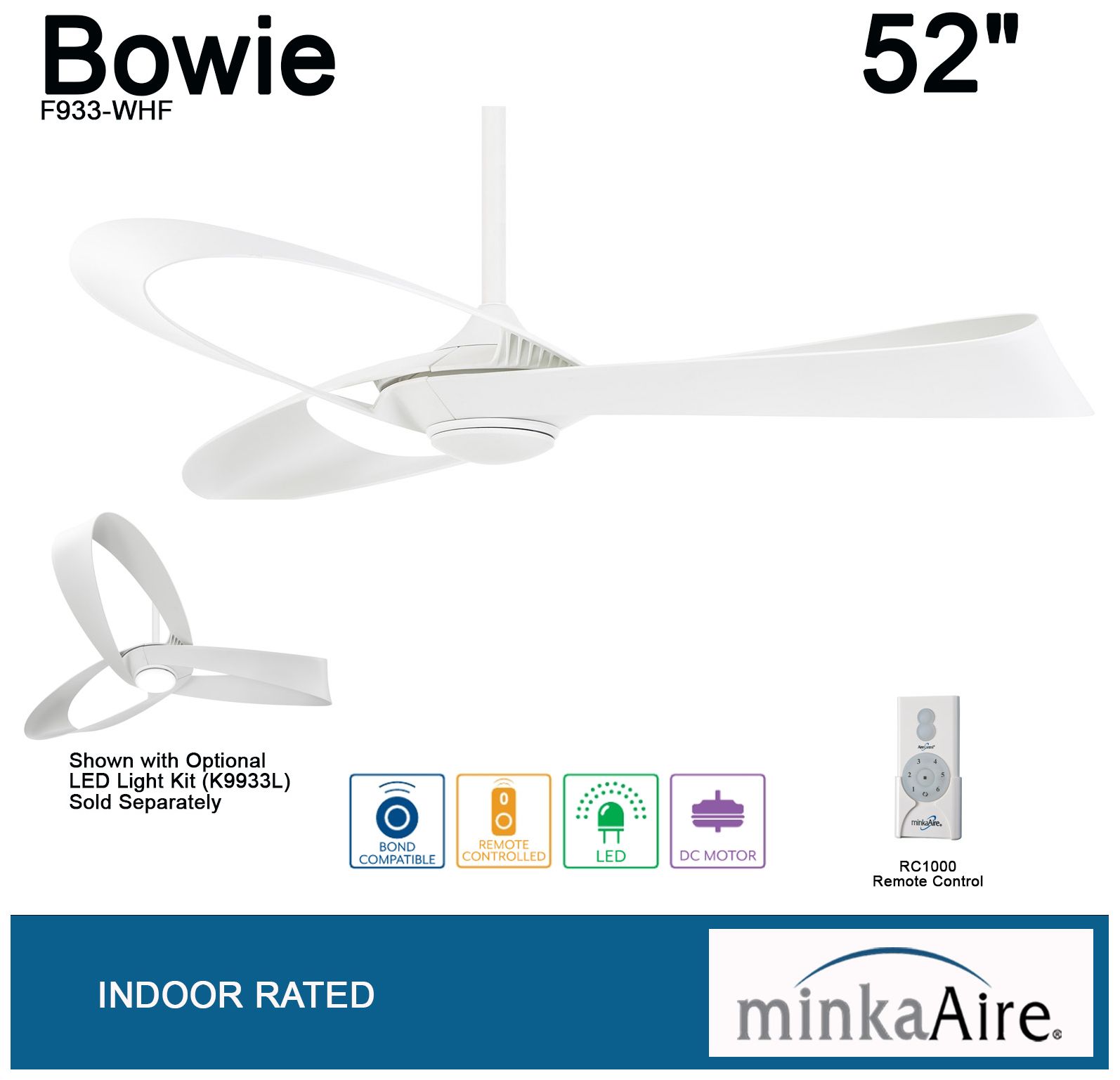 52" Minka Aire Bowie Flat White Indoor Ceiling Fan with Remote