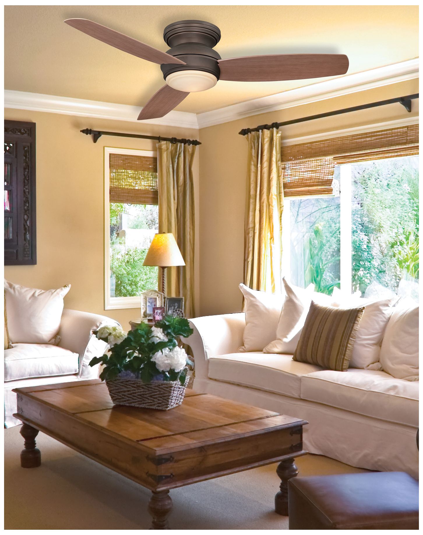 52" Minka Aire Concept Bronze Flushmount LED Fan with Wall Control