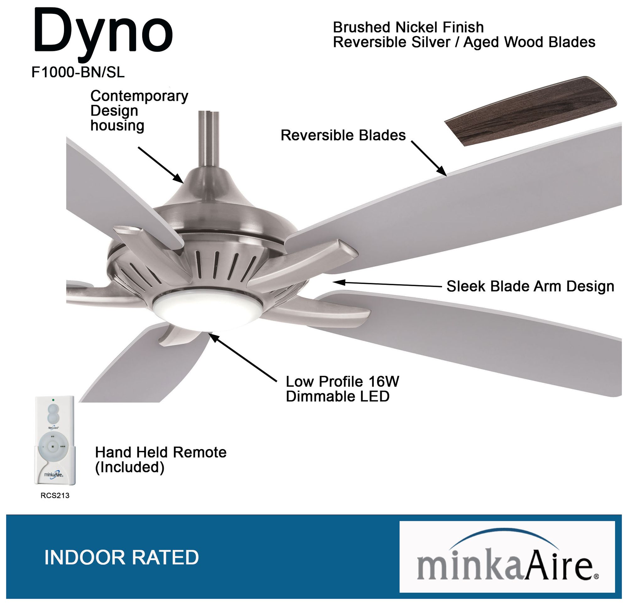 52" Minka Aire Dyno Brushed Nickel Wood LED Ceiling Fan with Remote